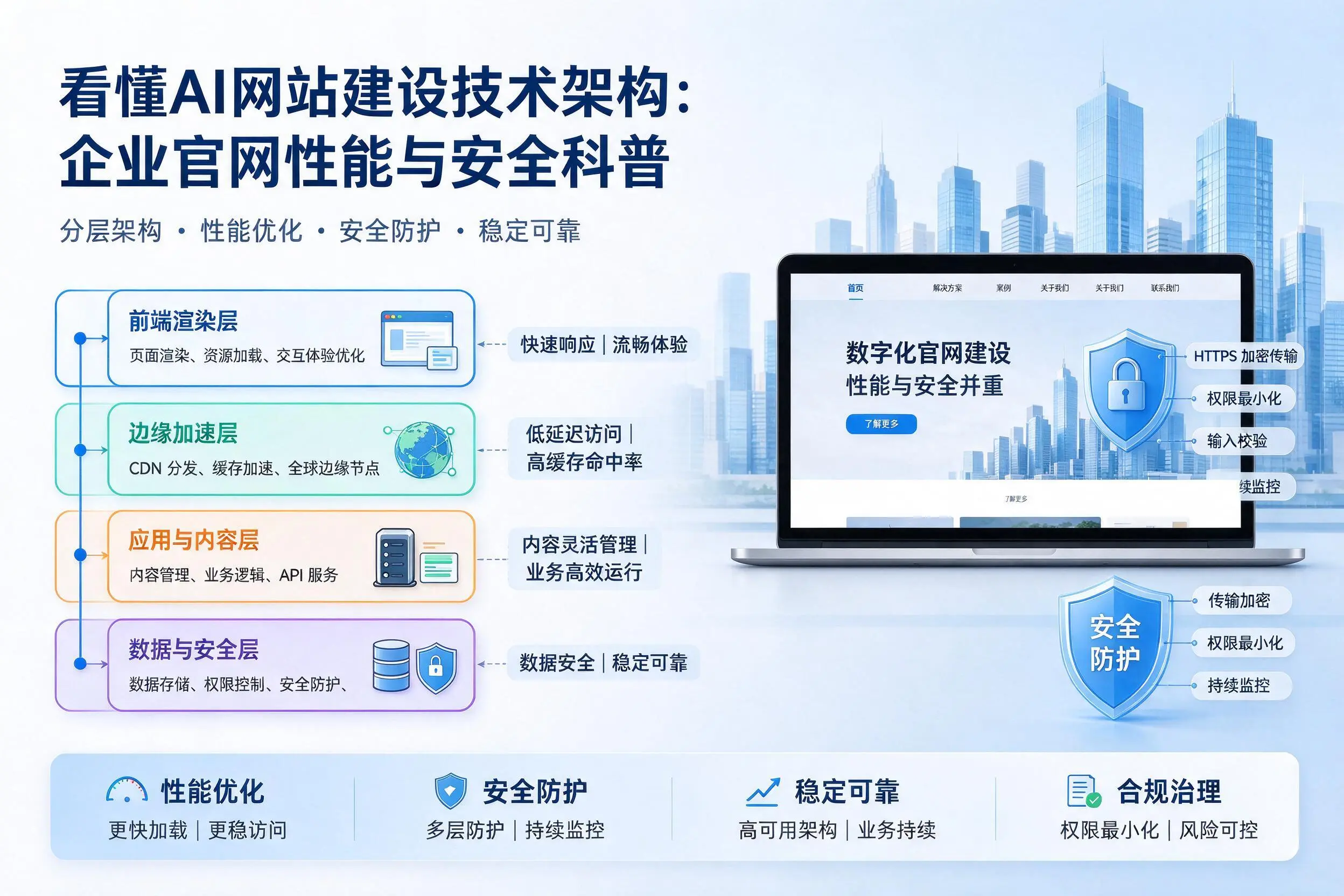 看懂AI网站建设技术架构:三沙企业官网性能与安全科普